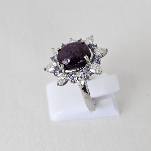 Natural Indian Star Ruby Moissanite Tanzanite Ring In Sterling Silver Size 7 - Picture 4 of 7